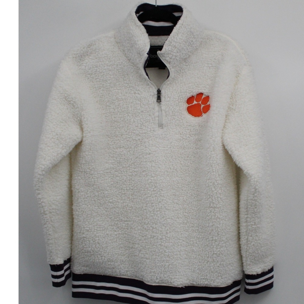 Boxercraft Clemson Tigers Sherpa Fleece Quarter Zip Pullover White Womens M